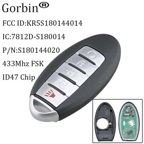 5 Button Smart Remote Car Key Fob 433Mhz ID47 Chip For Nissa