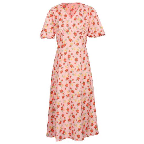 2025 New Crushed Floral Printed V-neck Chest Pleated Dress