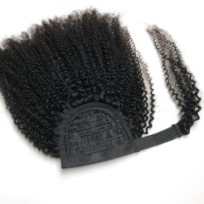 Wrap Around Tail Afro Curly Human Hair Live Wig Wool tail