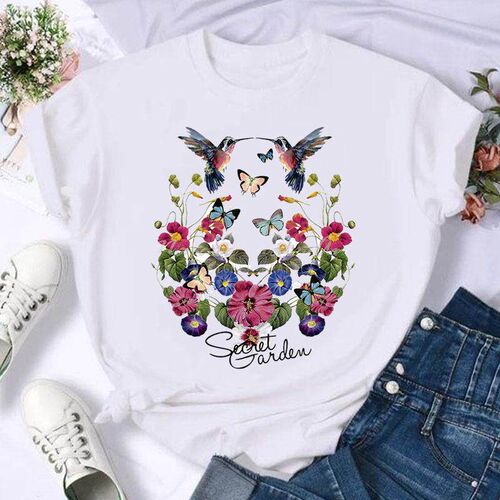 Short Sleeve Butterfly Bow Sweet Flower Fashion Summer