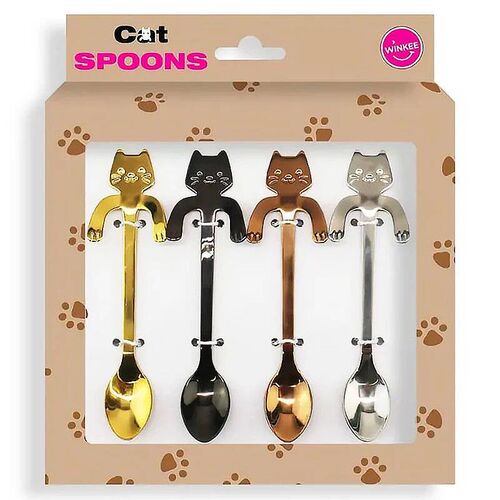 4/1pcs Cute Cat Coffee Spoon Cartoon Stainless Steel Teaspoo