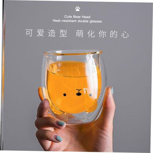 Cute Bear Double-layer Coffee Mug Double Glass Cup Carton 1