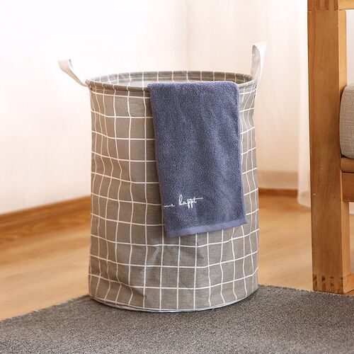 Cotton Linen Dirty Laundry Basket Foldable Round Waterproof