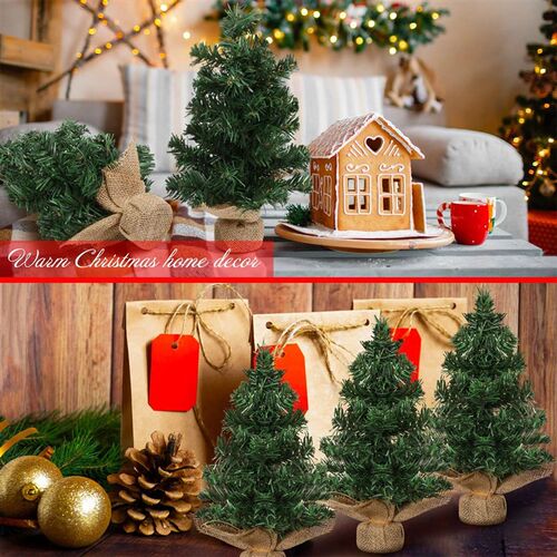 20cm Mini Christmas Tree with Jute Base 6PCS set Holiday Dec