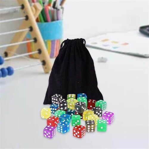 60x Six Sided Dices Set with Drawstring Dice Bag Game 16mm