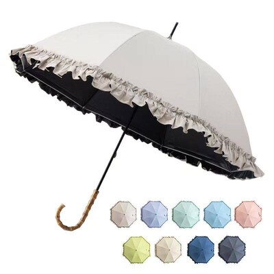 Vinyl Sunscreen Lace Umbrella Straight Rod Umbrella Bamboo C