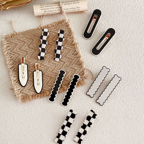 2/4/6pcs/set Women Elegant Black White Checkerboard Geometri