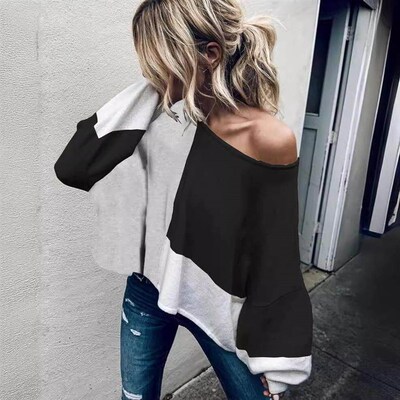 Large size womens spliced knitted sweater