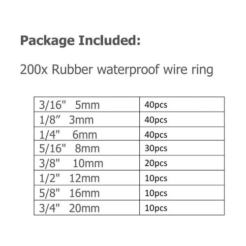 200Pcs/box Rubber Grommet Gasket Kits for Wire Cable Black A