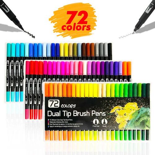 24/48/60/100 Colors Dual Tips Marker Pen Washable Set Soft F