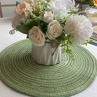 4pcs Round Table Mat Woven Ramie Placemats Anti Slip Dining