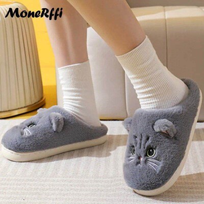 Couple Winter Home Slippers Women Shoes Cute Cartoon Cat Sl0