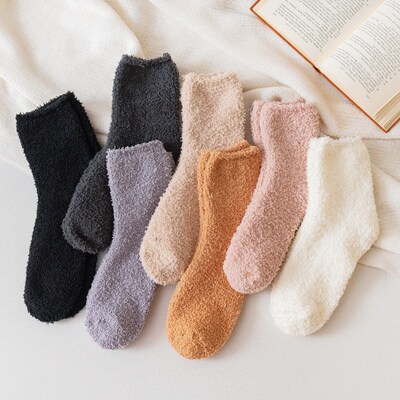 Women Soft Fluffy Bed Socks Warm Autumn Winter Solid Color L