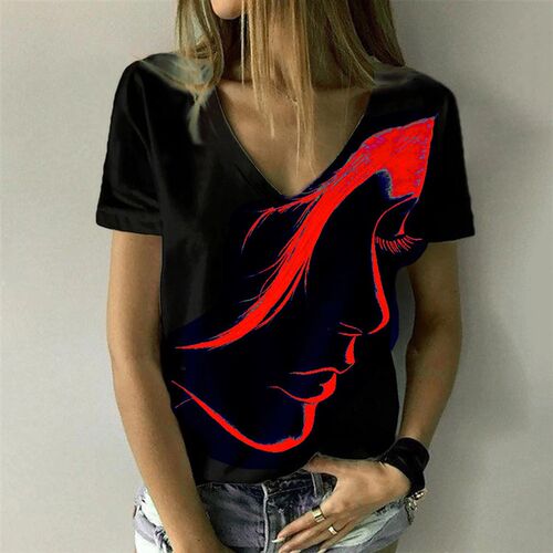 Womens Fashion New Retro Face Print Theme Short Sleeve T Sh