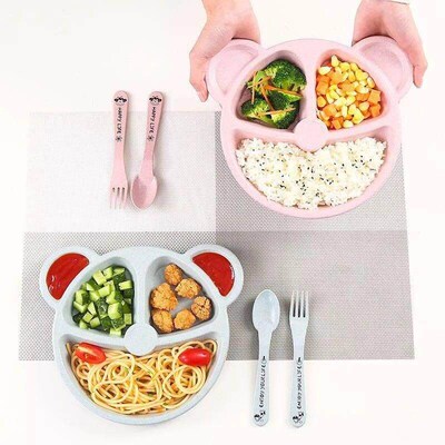 Creative Wheat Compartment Bear Childrens Dinnerware Set -
