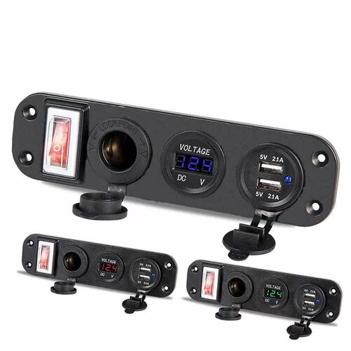 Waterproof  Switch Panel 12~24V Dual USB Port Digital Voltm