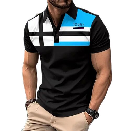 New high-end mens top spring  summer lapel short sleeved fa