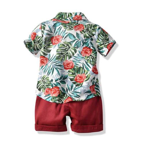 。Summer Boys cotton linen suit two-piece short sleeved flo