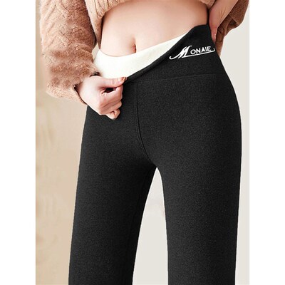 High-waist de rong fleece-lined thick winter and autumn and