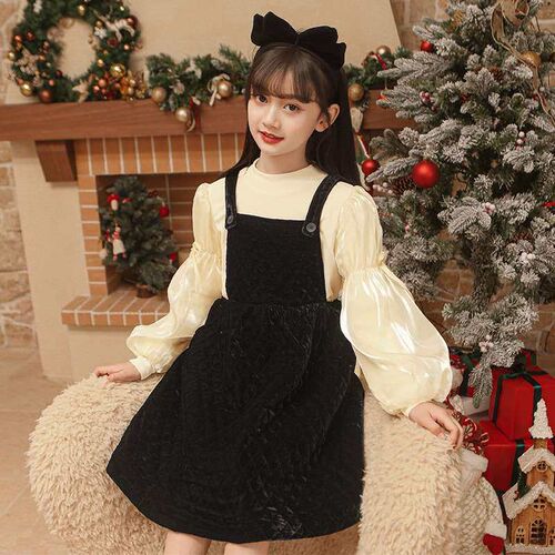 Girls Suit New Black Dress for Big Children Autumn and Wint