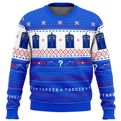 Doctor Who Tardis Ugly Christmas Sweater Gift Santa Claus Pu