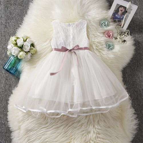 Summer White Flower 2-6T Baby Girls Princess Dresses For Wed