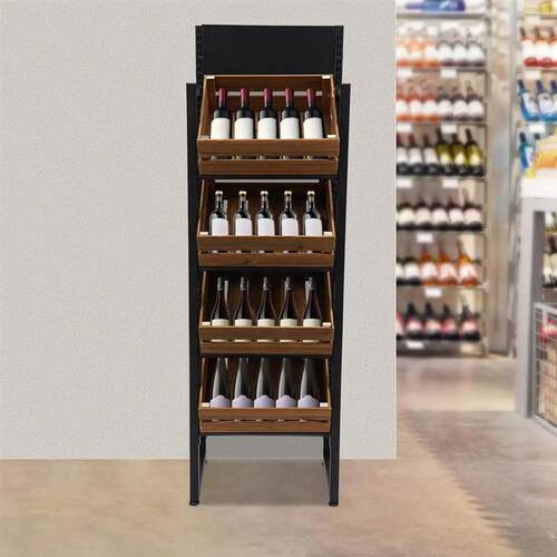 4-Tier Wooden Vegetable Storage Basket Stand, Retail Market