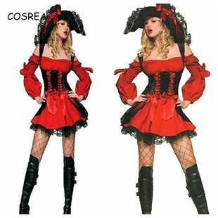 Caribbean Pirate Costume Woman Dress Girls Female Hat Neckla