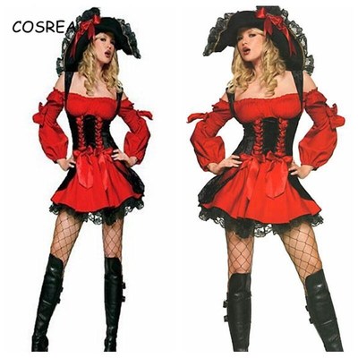 Caribbean Pirate Costume Woman Dress Girls Female Hat Neckla