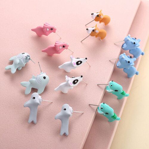 2pcs Animal Cartoon Stud Earring For Women Cute Dinosaur Lit