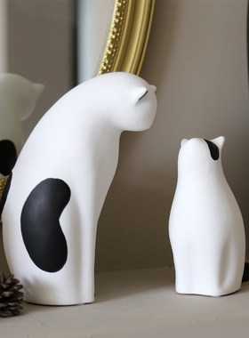 黑白猫一对可爱树脂家居客厅样板间电视柜创意动物装饰雕塑摆件礼