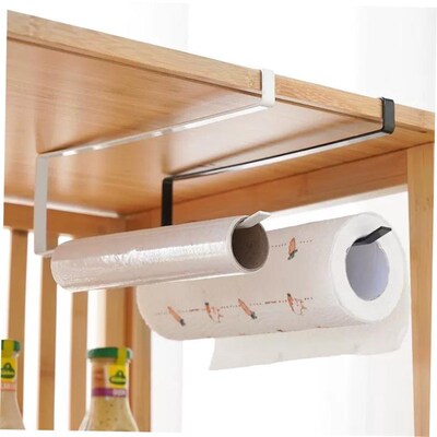 Non-perforated kitchen paper towel rack under cabinet hanger