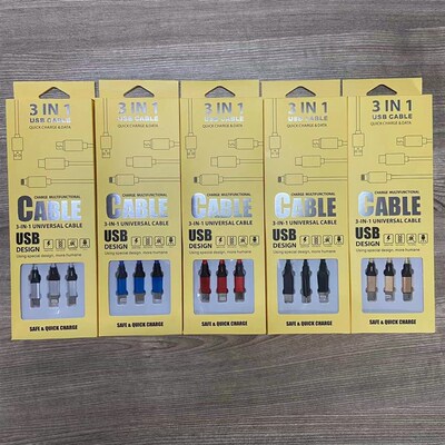 尼龙编织一拖三数据线多头快充三合一手机充电线type c USB NYLON