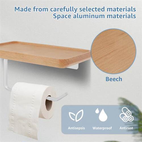 Toilet Paper Holder with Wood Shelf Wall Mount Tissue Paper