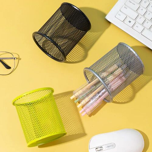 1Pcs New Pencil Holder Office Desk Metal Mesh Square Pen Pot