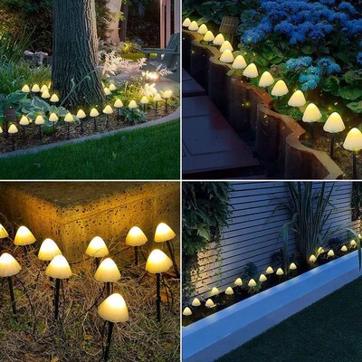 Set Of 10/20Pcs 8 Modes Mushroom Solar Lights Solar Pathway