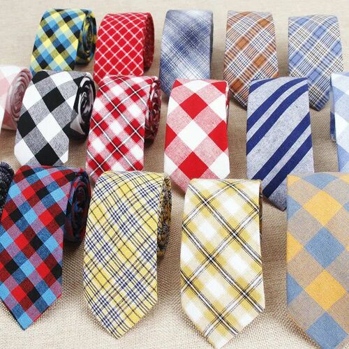 Fashion Plaid Cotton Ties For Men Classic Skinny 6cm Adult N