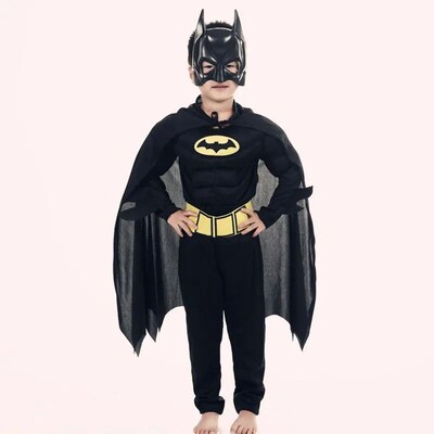 Kids Bat Cosplay Jumpsuit Hero Costume Suit with Cape Mask M