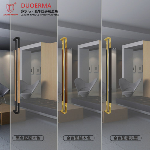 黑色有框玻璃门不锈钢金色大门侧装款把手氟碳烤漆木门玫瑰金拉手