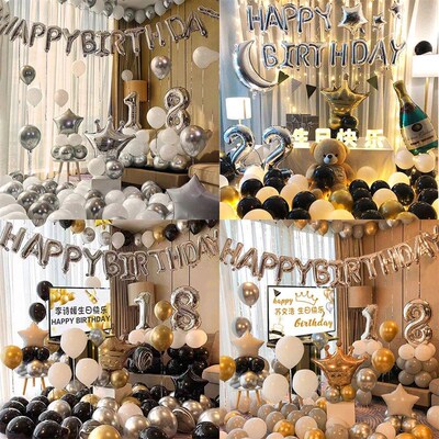 Silver Black Style Foil Letter Number Balloons Baby Shower H