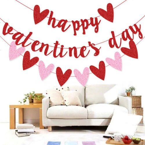 300cm Happy Valentines Day Banner Paper Heart Banner Red Lo
