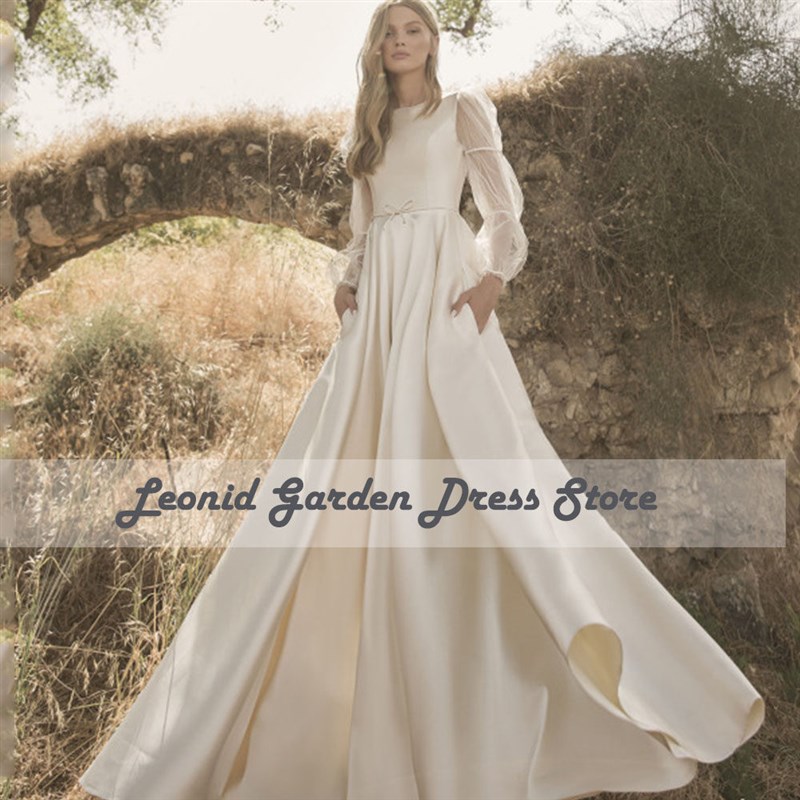O Neck Evening Dresses A-Line 2022 Satin Prom Dress Elegant图片