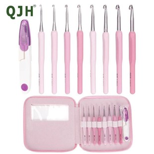 QJH Crochet Set - 10 Pcs, Ergonomic Crochet Hooks with Prote