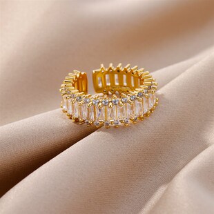 Cubic Open Fashion Color for Women Ring Gold Zircon
