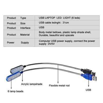 Portable USB LED Mini Book Light Reading Light Table Lamp Fl