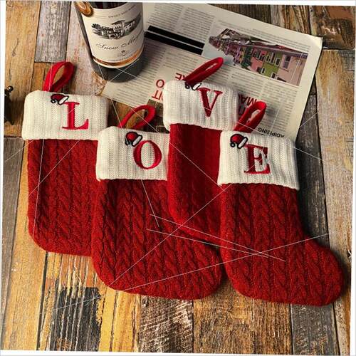 Red letter Christmas socks Wool knitted Christmas socks
