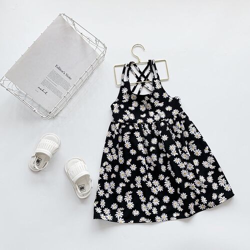 New Children Girls Splicing Daisy Dress Summer Kids Backless