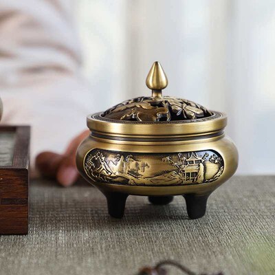 Antique Copper Incense Burner Household Indoor Three-legged