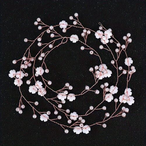 European Bride Handmade Pearl Headband with Extended Flower
