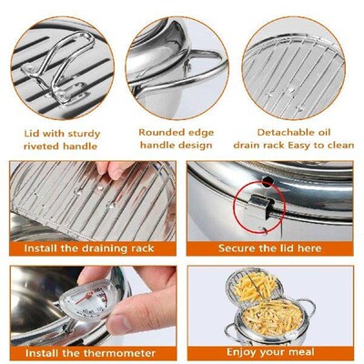 Deep Fryer Pot with Strainer Basket and Thermometer